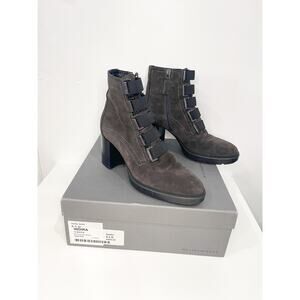 Aquatalia Indira Suede Gray Platform Heel Ankle Boots Water Resistant Combat 8.5